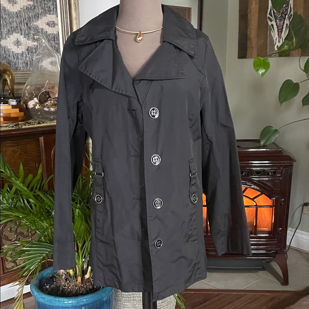 Faded Glory Black and Gray Striped Rain Jacket